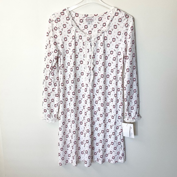 NWT Lanz of Salzburg Long Sleeve Christmas Wreath Print Nightgown - White - XS - Picture 1 of 9